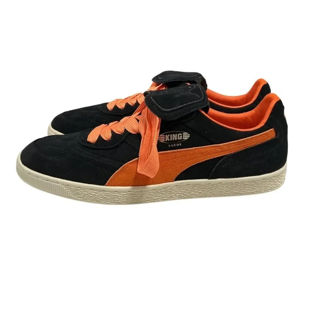 Puma King Suede Sneakers Men 14 Black Orange Fat Laces Casual Skater Shoes NEW